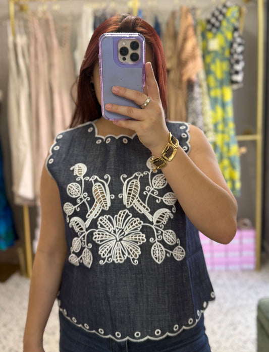 Top Denim “Jardín Blanco”