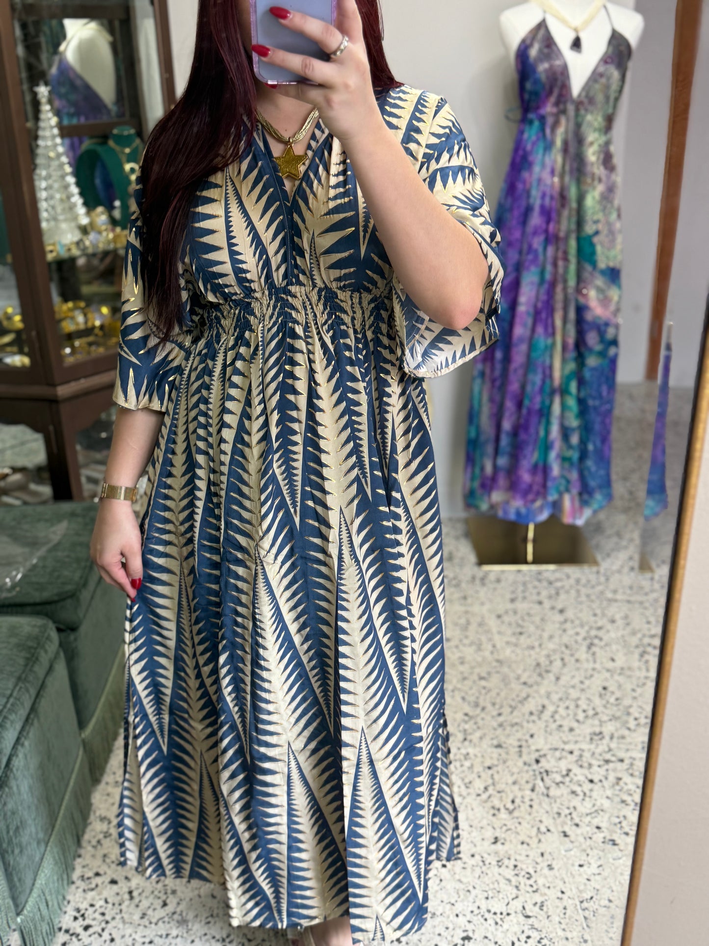 Vestido Azul Palma Dorada