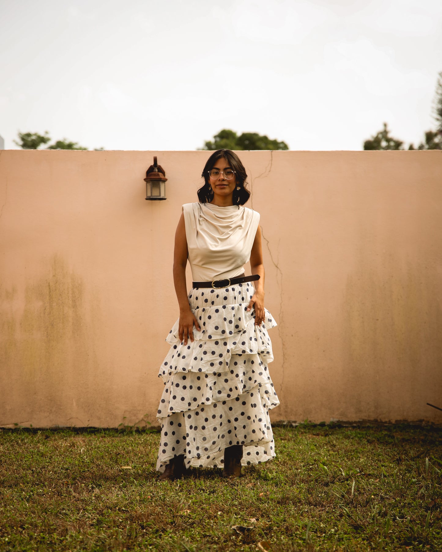 Cotton polka dots skirt
